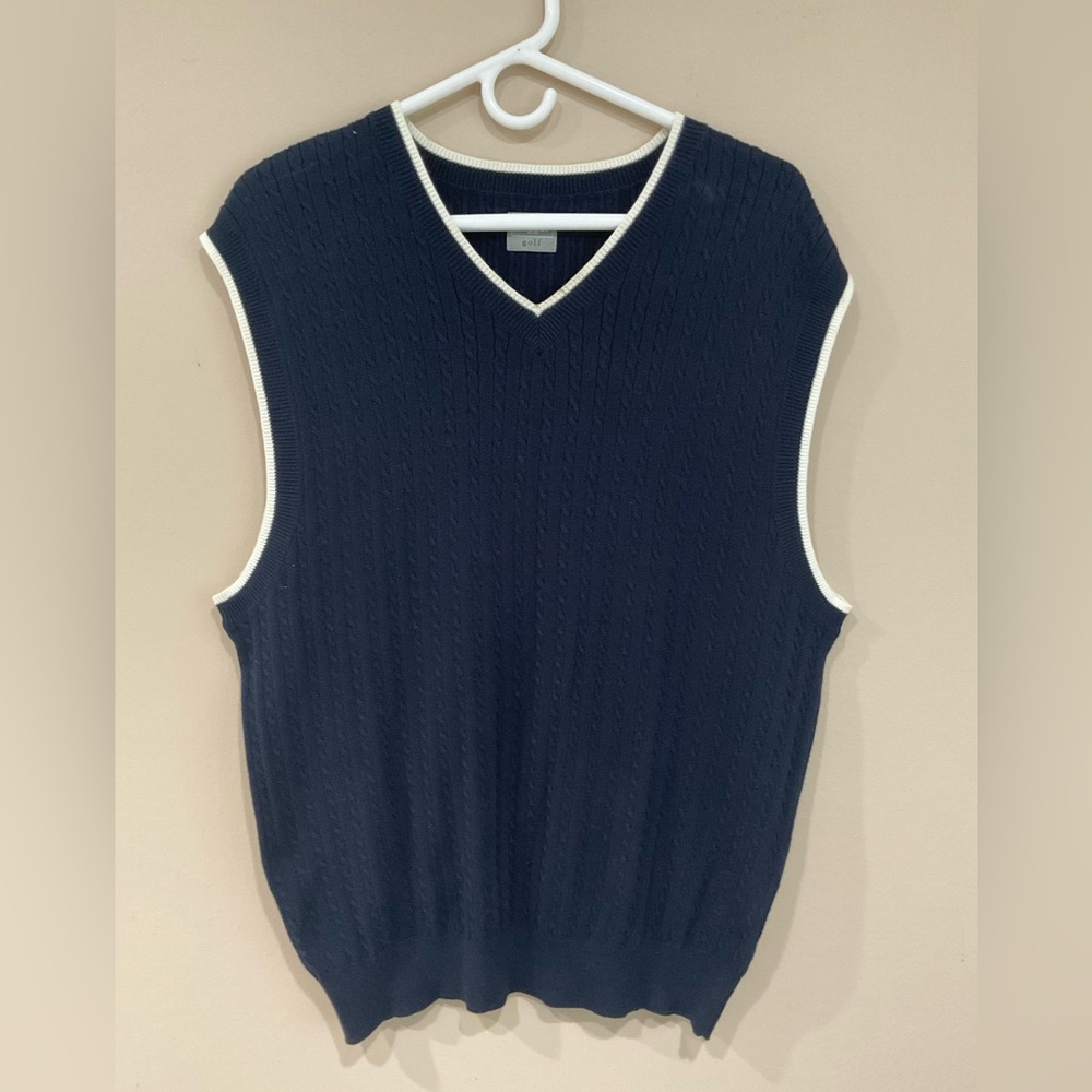 🌱🌱Haggar Golf Men’s 100% Cotton Jersey Knit Stretchy Navy Blue Vest, Size L